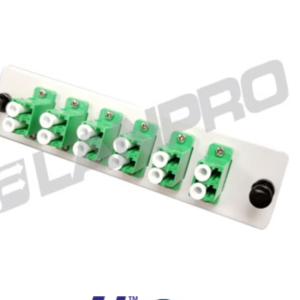 Panel adaptador tipo módulo UniFiber™ cargado con 6 piezas de adaptadores LC, Monomodo Duplex, APC, color verde (12 núcleos)